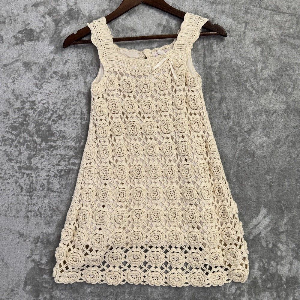 Girls Dress Size 7 Crochet Knit Vintage Style Tank Cotton Cottagecore Outfit